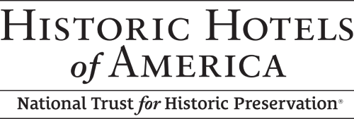 A logo reads &ldquo;Historic Hotels of America&rdquo; with a subtitle &ldquo;National Trust for Historic Preservation.&rdquo;